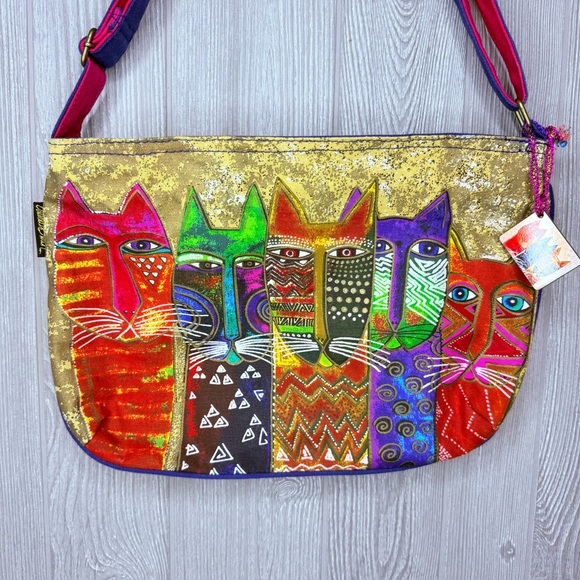 Laurel Burch Shoulder Crossbody Bag colorful rainbow beaded cat purse / mirror - Picture 4 of 10